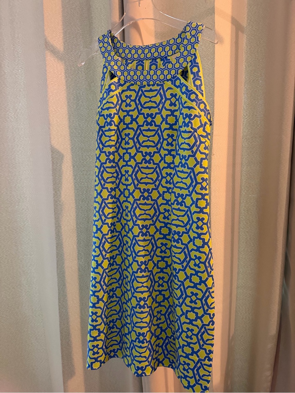 Gretchen Scott Designs Blue and Yellow Geometric A-Line Skirt
